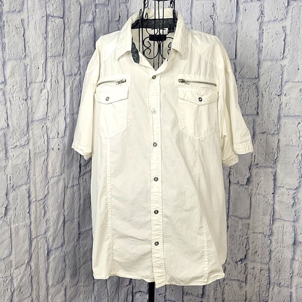 STEVE'S JEANS White Button Up‎ Short Sleeves Men's Shirt Size 2X